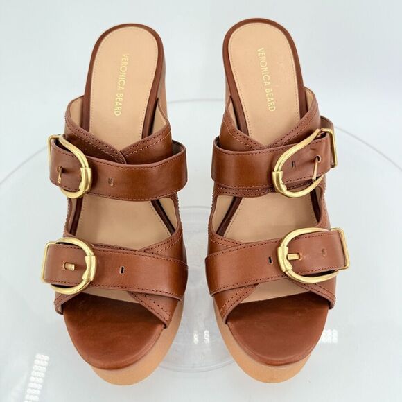 Veronica Beard Garrick Chunky Suede Platform Slide Sandals Buckle Brown 9.5M - Picture 3 of 13